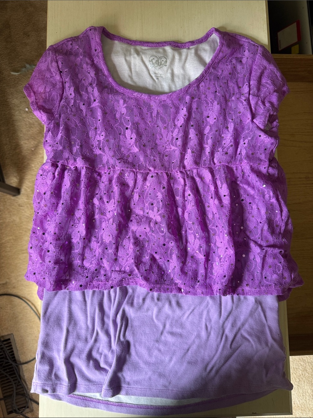 VINTAGE Justice Purple Layered Lace Top - Two-Tone Lavender